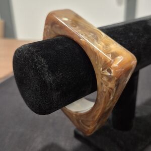 Vintage Square Chunky Brown Swirled Plastic Lucite? Bracelet